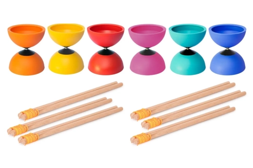 Set of 6 Circus JOJO Spinner Diabolos with Wooden Sticks