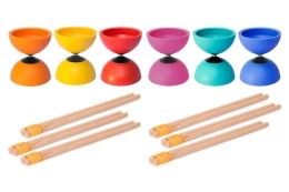 Set of 6 Circus JOJO Spinner Diabolos with Wooden Sticks